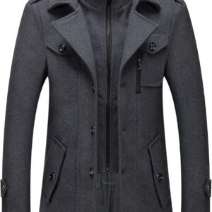 CHARTOU Men's Thermal Single Breasted Wool Blend Coat Business Peacoat with Detachable Zipper