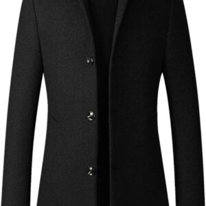 FTCayanz Men's Trench Coat Wool Blend Slim Fit Top Coat Single Breasted Business Overcoat