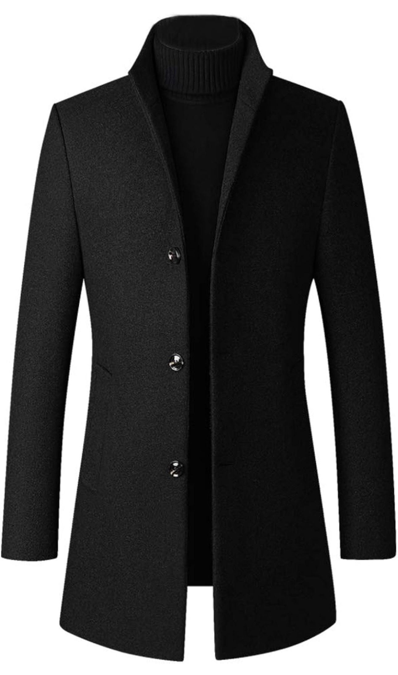 FTCayanz Men's Trench Coat Wool Blend Slim Fit Top Coat Single Breasted Business Overcoat