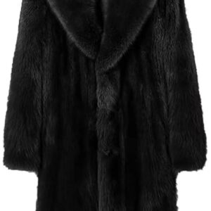 INVACHI Men's Faux Fur Coat Winter Long Faux Mink Coat Fluffy Thick Trench Coat for Men